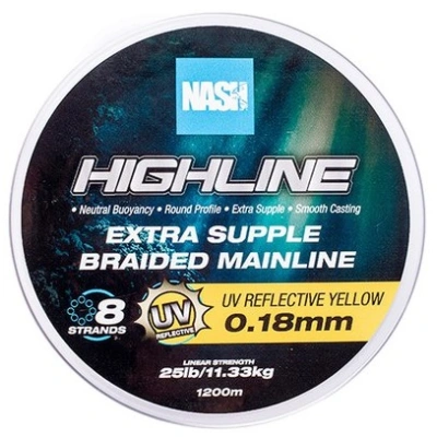 Nash splétaná šňůra highline extra supple braid uv yellow 1200 m - 0,18 mm 11,33 kg